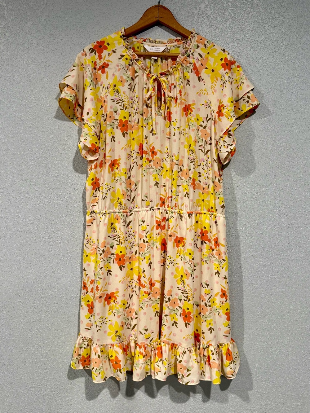 LC Lauren Conrad Floral Ruffle Dress - Yellow, Peach & Cream